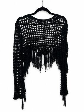 Luna B. Black Crochet Fringe Crop Top S/M NWT